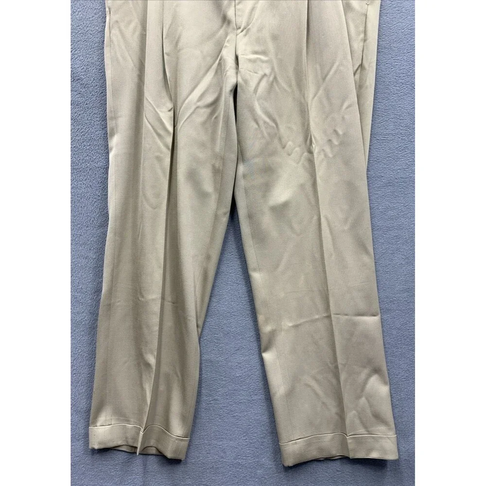 Brooks Brothers Mens Dress Pants Pleated Cuffed Beige Dry Clean Only Size 36X30